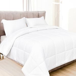 Elegant Comfort Couette Alternative en Duvet avec languettes d'angle, Coutures en carré, Toutes Saisons, Coton égyptien, Blanc, Grand lit