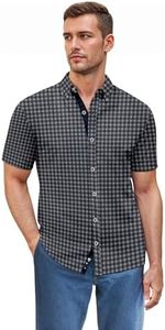 ETHANOL Men Classic Slim Fit Woven Short Sleeve Wrinkle Resistant Print Shirt MSTL465677 173BLKWHT Black 2XL