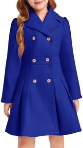 Haloumoning Girls Winter Dress Coat Button Peacoat Notch Lapel Double Breasted Outerwear with Pockets 5-14 Years, Blue, 13-14 Years