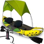 KP Inflatable Kayak 2 Person with Sun Canopy (Detachable) + Kayaks for Adults + 3rd Seat for Dog/Child + Waterproof Phone Bags + Adjustable Seats + Kayak + Backrests & More + New 2024 + Yellow Green