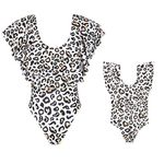 Loalirando Elegant Family Matching One Piece Push Up Bikini Set Leopard Ruffle Sporty Monokini for Mother and Daughter(Mother M)