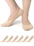 Women No Show Socks - 6 Pairs Non Slip Lace Invisible Socks, Lace Socks Women Shoe Liners Ladies Ultra Low Cut Liner Socks Lace Boat Socks for Sneakers High-heel Shoes, 6Beige, One Size