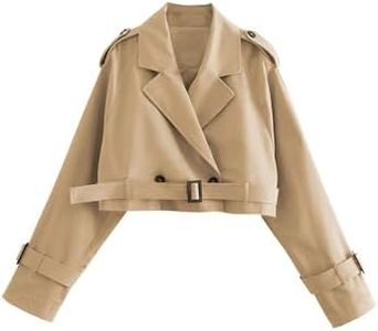 Xiaoxuemeng Womens Cropped Bike Jacket Casual Double Breasted Trench Coat with Belt (Khaki-S)
