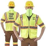 Custom Logo Personalised Printed short sleeve High Visibility Reflective Safety Vest class 3 for Women Men High Visibility Security with Pockets Zipper Front Meets ANSI/ISEA Standards