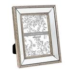 Laura Ashley 5x7 Champagne Mirror Bead Picture Frame, Classic Mirrored Frame with Beaded Border, Wall-Mountable, Made for Tabletop Display, Photo Gallery and Wall Art, (5x7, Champagne)