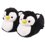 Womens Cute Penguin Animal Slippers Novelty Cozy Fuzzy Slippers Soft Plush Winter Warm House Shoes Black