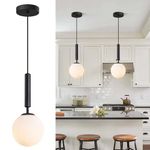 KCO Lighting Black Globe Pendant Light Mid Century Modern Pendant Lights Kitchen Island Industrial Farmhouse Round Glass Pendant Lighting Single Hanging Light Fixture (Black)