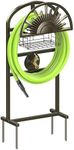 GOFORWILD Garden Hose Holder with Brass Faucet, Freestanding Water Hose Stand with Storage Basket, Detachable Heavy Duty Hose Reel Hanger Holds 150-Feet Hose for Outside Patio Yard Lawn