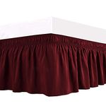 Noble Comfort Linen 1 Wrap Around Bed Skirt, Elastic Dust Ruffles, Easy Fit Wrinkle and Hotel Quality, Pattern Solid 100% Egyptian Cotton 650 TC, 18 inch Drop Length, Size Queen, Burgundy