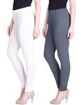 Lyra Cotton Premium Churidar Leggings for Women (Pack of 2) White,Steel Grey