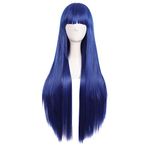 MapofBeauty 32" 80cm Long Straight Anime Costume Cosplay Wig Party Wig (Dark Blue/Black)