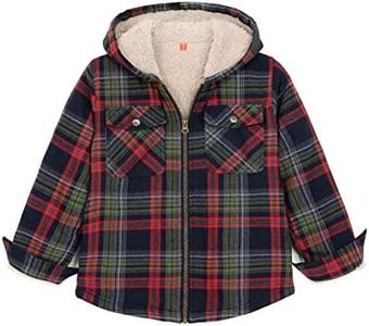 ZENTHACE Big Kids Boys Sherpa Lined Flannel Hoodie Zip Up Fleece Lined Hooded Plaid Jacket Shacket Tartan Navy XL Size 14-16
