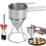 KAYCROWN Pancake Batter Dispenser, 1200ml Stainless Steel Funnel Cake Dispenser with Stand and Silicone Basting Brush, Great for Cupcakes, Waffles or Any Baked Goods, Batter Funnel, Pancake Maker