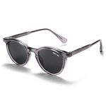 grey jack TR90 Frame Polarized Sunglasses for Men Women,Round Shape Classic UV Protected Sun Glasses 3312 Transparent Grey Frame Black Lens