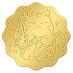 CRASPIRE 2" Gold Foil Sticker Lucky Cat 100pcs Certificate Seals Gold Embossed Round Embossed Foil Seal Stickers for Envelopes Invitation Card Diplomas Awards Graduation Celebration