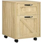 Vinsetto Farmhouse Vertical Filing Cabinet, 2 Drawers File Cabinet with Hanging Bars for Letter and A4 Size, Rolling Printer Stand for Home Office, Natural