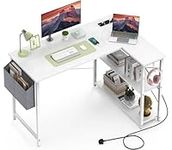 Yornoli L Shaped Computer Desk with Power Outlet, 118CM Corner Office Desk for Small Spaces with Storage Shelves, Study Work Writing Table for Home Office Bedroom, Snow White