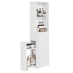 VASAGLE Tall Bathroom Cabinet, Slim Bathroom Storage Cabinet, Freestanding Narrow Cabinet with Adjustable Shelf, for Small Spaces, White UBBK567T14