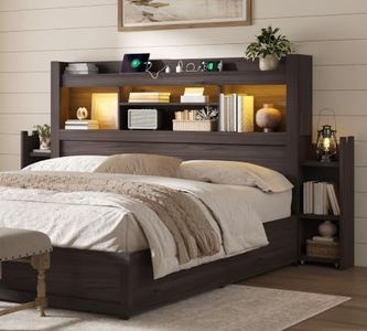 AMERLIFE Queen/Full Size Wood Headboard Only with Storage, Black Oak
