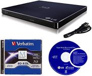 LG 6X WP50NB40 External Portable Blu-ray Burner in Retail Box Bundle with 50GB Verbatim M-Disc BD-R DL and Cyberlink Burning Software