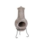 Charles Bentley Outdoor, Garden, Patio, Medium, Open Bowl, Natural Clay Chimenea, Patio Heater, Easy To Assemble, Rustic Finish, Sun Design, Burns Wood, Clay And Steel Stand, Weatherproof (80x35cm)