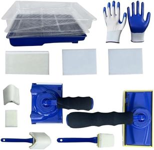 Paint Edger Tool Kit 15 PCS, 360° Rotation Handle Paint Edger Trimmer for Trim/Corner Wall & Ceiling, Refill Pads, 7 Inch Paint Pad Set, Rubber Gloves & 4 Clear Base Trays