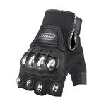 Steel Outdoor Reinforced Brass Knuckle Motorcycle Motorbike Powersports Racing Textile Safety Gloves (HF-Black, M)