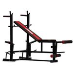 KENIT 8 In 1 Multipurpose Bench Incline/Decline/Flat/Leg Curl/Leg Extension/Chest Fly/Dips/Push Ups, Home Gym Bench, Standard Size, Exercises, Red & Black, 250 Kg