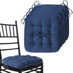 ELFJOY 4 Pack Chair Cushions Kitchen Chair Cushions Chair Pads Tufted Seat Cushions with Fixed Band for Kitchen Dining Room Office Navy 17×17 Inch