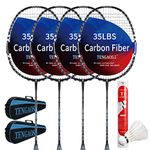 TENGAOSI Professional Badminton Rackets Set of 4 Sports Outdoor Backyard or Indoor Badminton Game Set with Shuttlecocks- Includes 4 Black Rackets, 12 Duck Feather Badminton Shuttlecocks