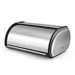 Flexzion Stainless Steel Bread Box Holder (13 inch) Metal Roll Up Top Lid Storage Container Bin Keeper for Homemade Cake Buns Toasts Loaves Pastries Pancakes Cookies, Ideal for Restaurant Home Kitchen