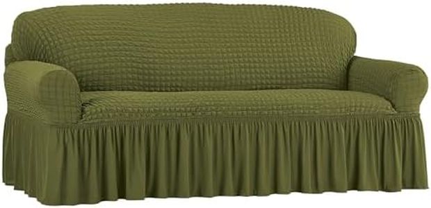 Collections Etc Fashionable Textured Square Stretch Slipcover with Ruffled Skirt - Protects from Spills, Stains, Pets Hairs, Wear & Tear - Home Decor