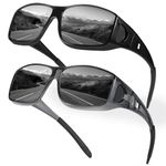 Myiaur 2 Pack Polarised Over Glasses Sunglasses for Men Women Rectangle Frame UV400 Protection for Driving, Fishing & Outdoor Activities