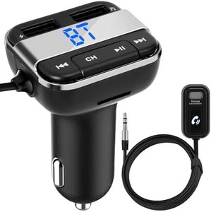 Cigarette Lighter Bluetooth FM Transmitter - Universal Wireless Car Bluetooth Adapter, Music Audio Stereo Radio Receiver w/Mic, Handsfree Calling, Siri/Google Asst, USB, SD Card Slot - Pyle PBT91.5