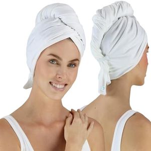 Hair RePear Anti Frizz Premium Cotton Hair Towel Wrap, Wet Hair Towel Wrap for Women, Plop Scrunch Curly, Wavy, Straight Hair (White, 21” x 44”)