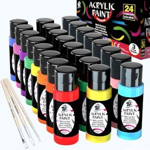 TBC Colori Acrilici Set, 24 Colori Set Colori Acrilici(60 ml/tubo), Colori Acrilici Per Dipingere Su Tela, Pittura Rocciosa, Per Bambini e Adulti