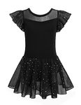 Arshiner Girls Ballet Leotards Ruffle Sleeve Sparkle Mesh Dance Leotard Toddler Ballerina Dress Outfits Black 160