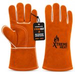 HAVENWARE XtremeHeat Heat Resistant Leather Gloves – Heavy Duty Fireside Safety Gauntlets for Wood Burners, Multi-Fuel Stoves, BBQs, Fire Pits & Pizza Ovens – EN388 & EN407 Certified