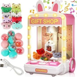 Kids Claw Machine, Mini Candy Vending Grabber, Prize Dispenser Toys for Girls and Boys, Electronic Claw Game Machine for Birthdays with Lights Sound, Includes Plush and Mini Toys (Pink Rabbit)