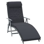 Outsunny Sun Lounger Steel Frame Outdoor Folding Chaise Texteline Lounge Chair Recliner with Headrest & 7 Levels Adjustable Backrest, Black