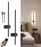 Battery Operated Wall Sconce Set of Two, USB Rechargeable LED Wall Lights with Remote Control, Dimmable Cordless Wall Lamp Indoor, 360° Rotation Reading Lamp for Living Room, Bedroom, Black, 23.62in