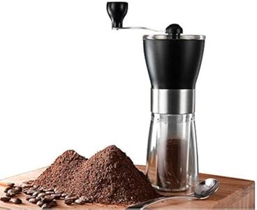 T-mark Manual Coffee Grinder, Hand Portable Bean Mill Stainless Steel Handle Adjustable Ceramic Burr Assembly for Travel