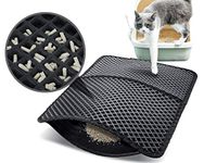 Pecute Cat Litter Mat 60x42cm, Square Large Hole Cat litter Trapper Waterproof NonSlip Dual Layer Tray Mat Easy to Clean, Great for Kinds of Boxes and Litter(Black)