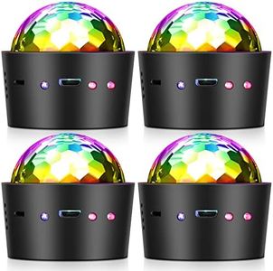 4 Pack Mini Disco Light Car Disco Ball Light 3 Colors LED Party Lights DJ Disco Lights Wireless Strobe Light Battery Operated Disco Ball Lamps Music Sync RGB for Car Decorations Show Dance Parties