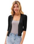 GRACE KARIN Wome Summer Short Cardigans Boleros V Neck 3/4 Puff Sleeves Chic Shrug Sweater Daily Wear Black S