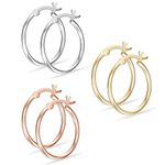 Amazon Brand - Nora Nico 925 Sterling Silver BIS Hallmarked Set of 3 Pairs Classic Small Hoop Earrings for Women 30 MM