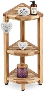 EcoDecors SnazzyCorner Natural Teak Corner Shower 3 Tier Shelf – Bathroom Organizer | Natural Wood Colors | Waterproof Teak Shower Caddy | Bathroom Storage & Organization | 33 Inches Tall