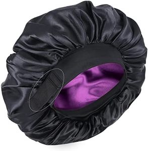 Silk Bonnet for Sleeping Double Layer Satin Bonnet Adjustable Bonnets for Black Women Sleep Cap Reversible Hair Bonnet for Curly Hair (Black and Purple)