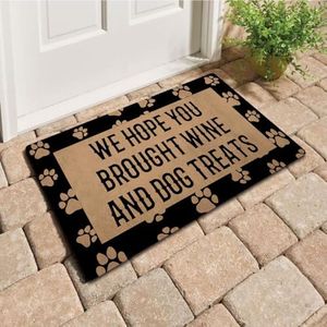 GXFC Welcome Mat with Rubber Back We Hope You Brought Wine and Dog Treats Funny Doormat for Entrance Way Monogram Mats for Front Door Mat No Slip Kitchen Rugs and Mats 30"(L) x 18"(W)