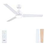 Newday 48 inch White Ceiling Fan with Lights and Remote Control, Quiet Ceiling Fan with Stepless Dimmable LED, Reversible DC Motor, 6 Speeds, 3 Timer, Memory Function for Bedroom Living Room Terrace